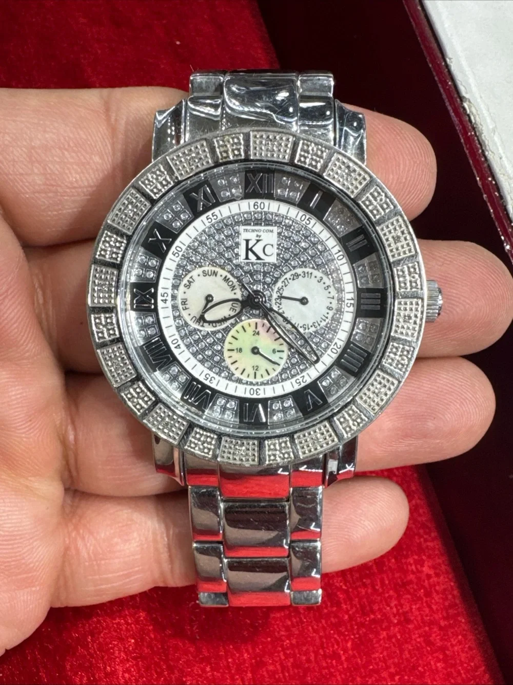 KC Men’s Genuine Diamond Watch Stainless Steel Iced Out Working Pre-Owned